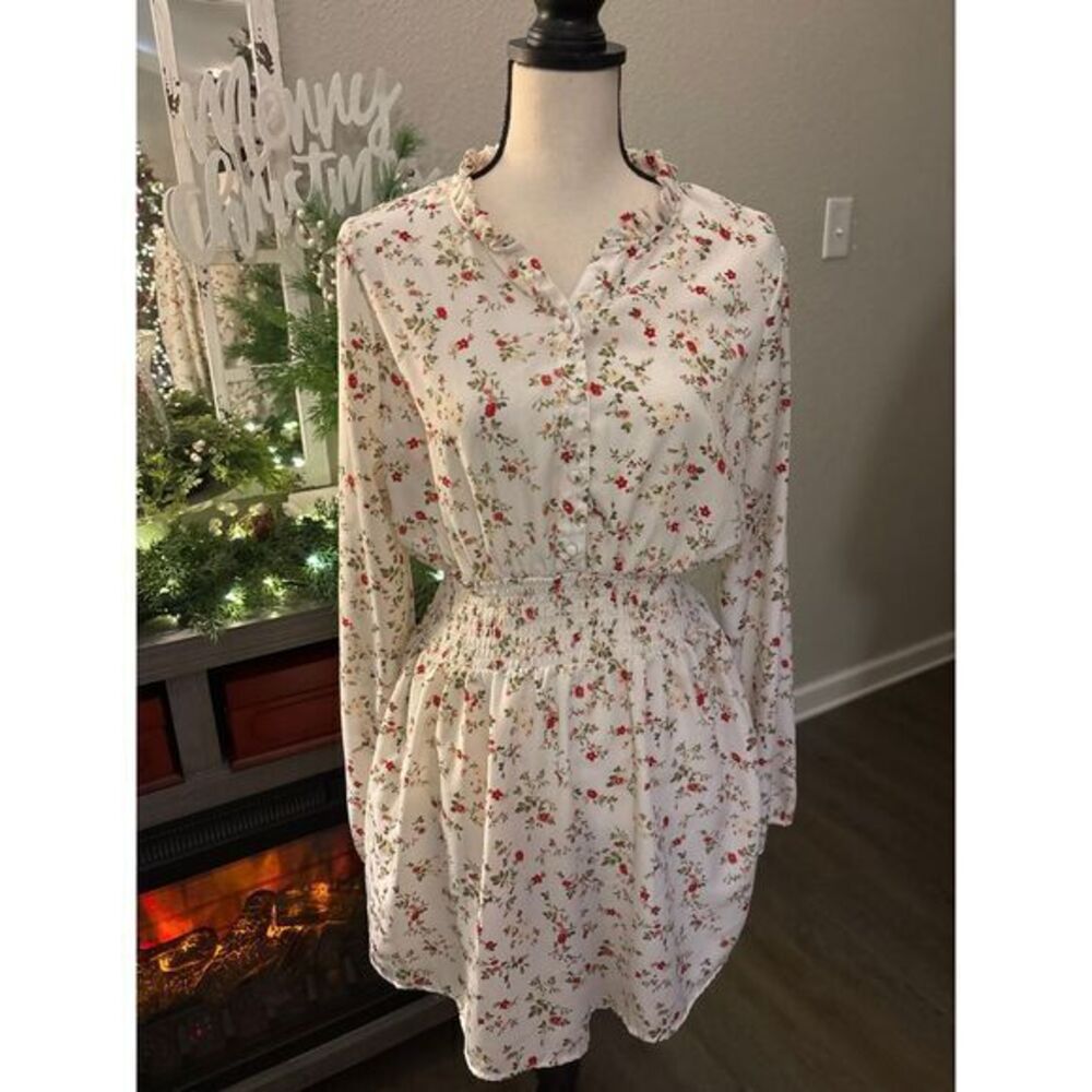 J for Justify women's dress white‎ floral XL long sleeve